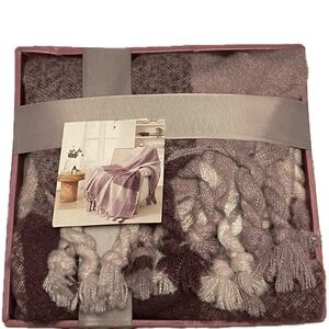 NWT Highline Bedding Co 50”x 60” Purple Plaid Knit Throw Blanket Braided Tassels